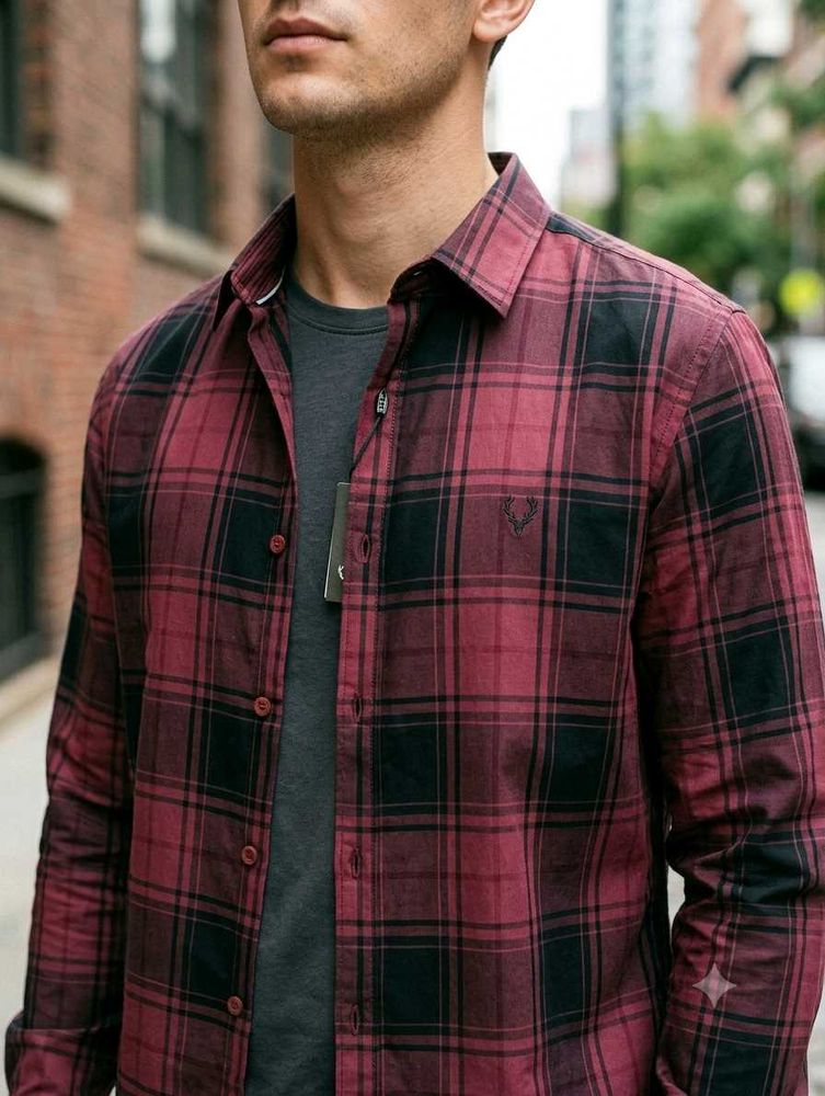 Men's Plaid Long-Sleeve Shirt stitched