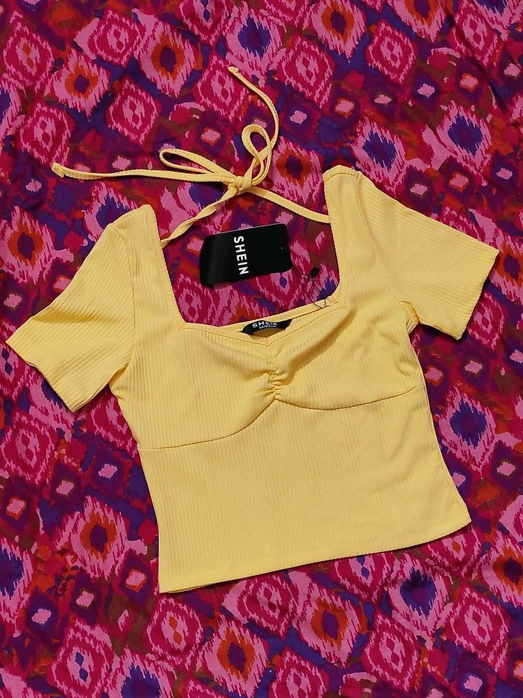 💛Butter Yellow Ribbed Square Neck Top