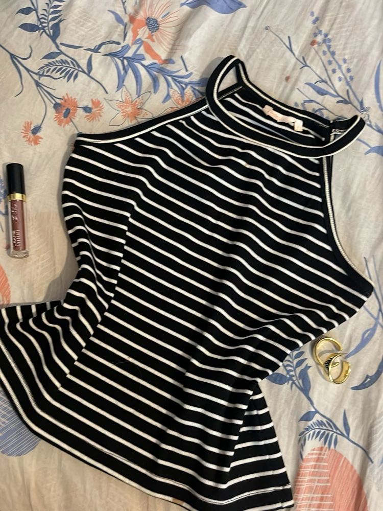 Black &amp; White Striped Halter Top