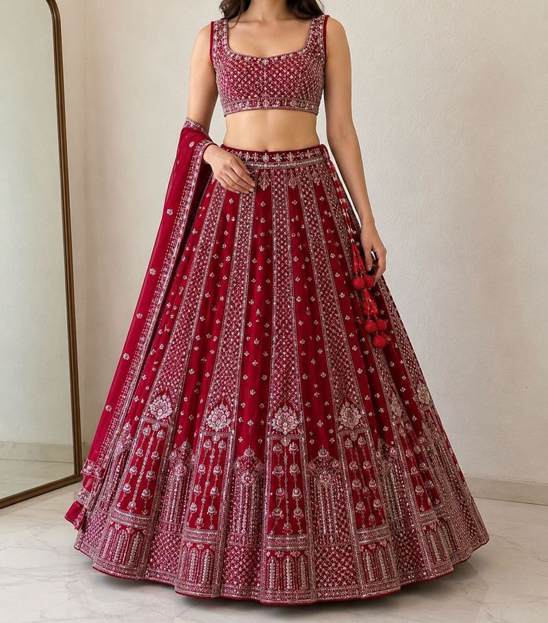 Stunning Red Embroidered Lehenga Choli