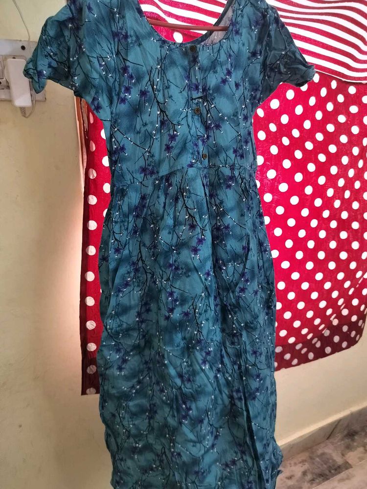 Blue Printed Feeding Kurta Dress