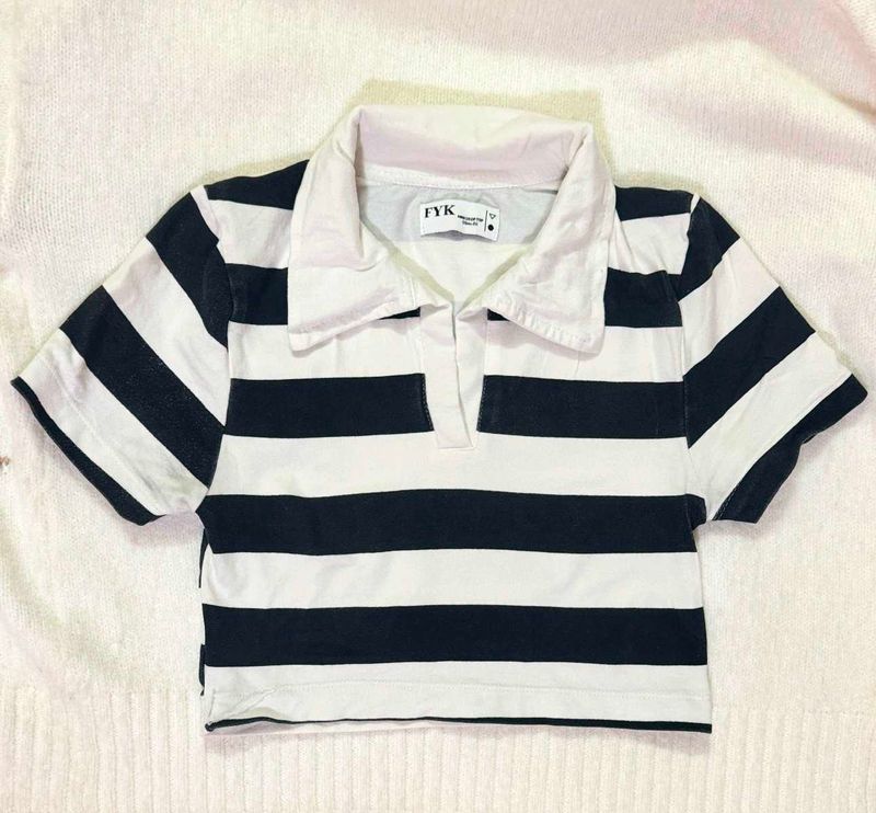 Striped Cropped Polo Shirt