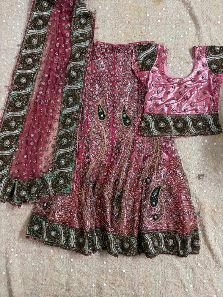 y2k Stunning Pink Sequined Lehenga Choli Set