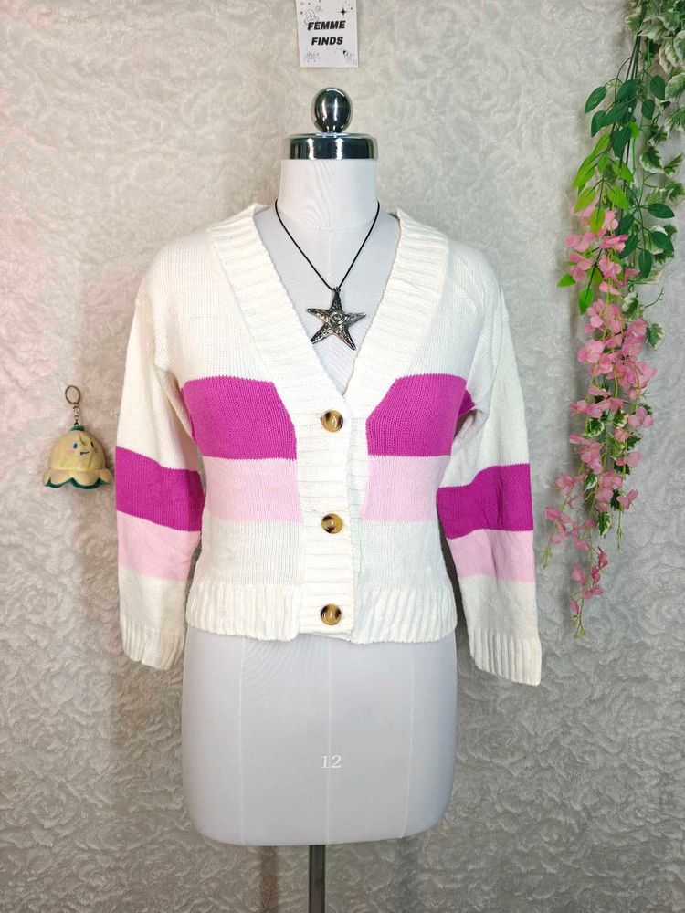Striped V-Neck Cardigan