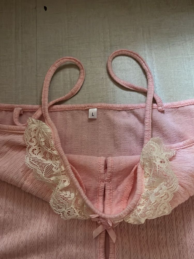 Cute Pink Lace Trim Cami Top