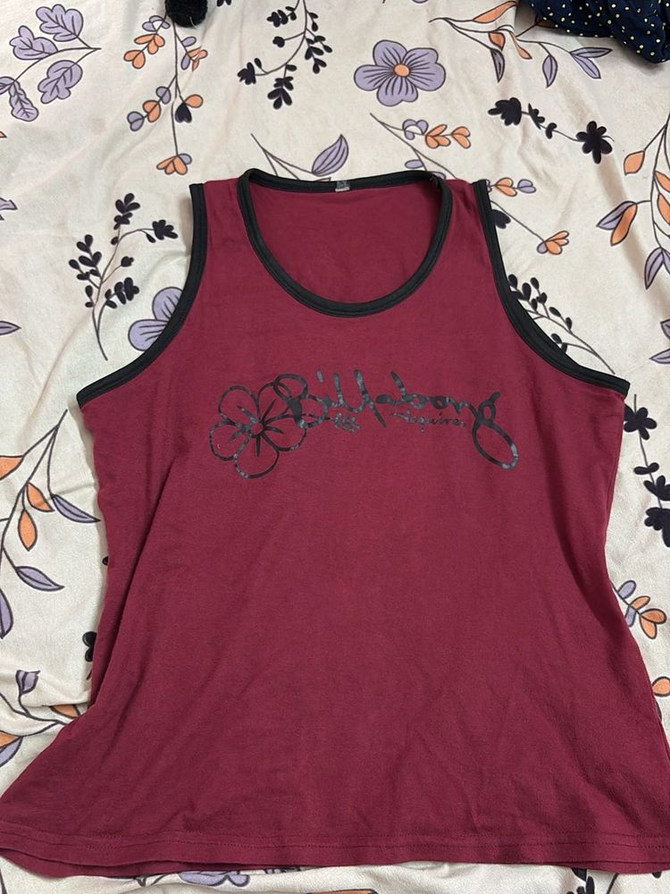 Maroon Tank Top with Floral Graphic