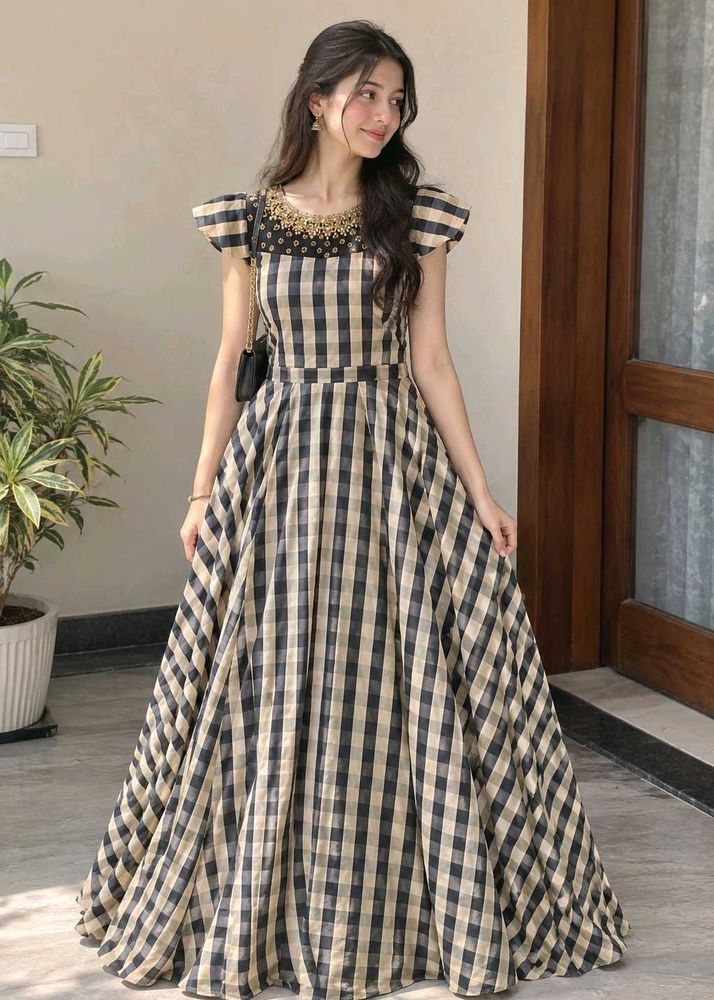 Elegant Checked Maxi Gown