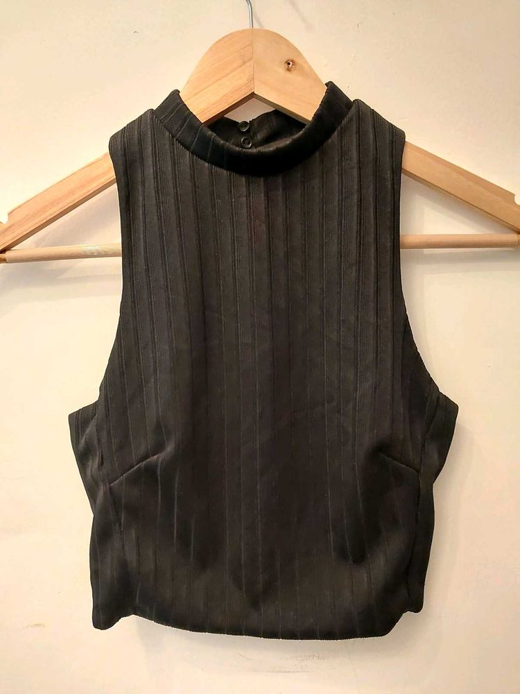 Sleek Black Ribbed Mock Neck Top