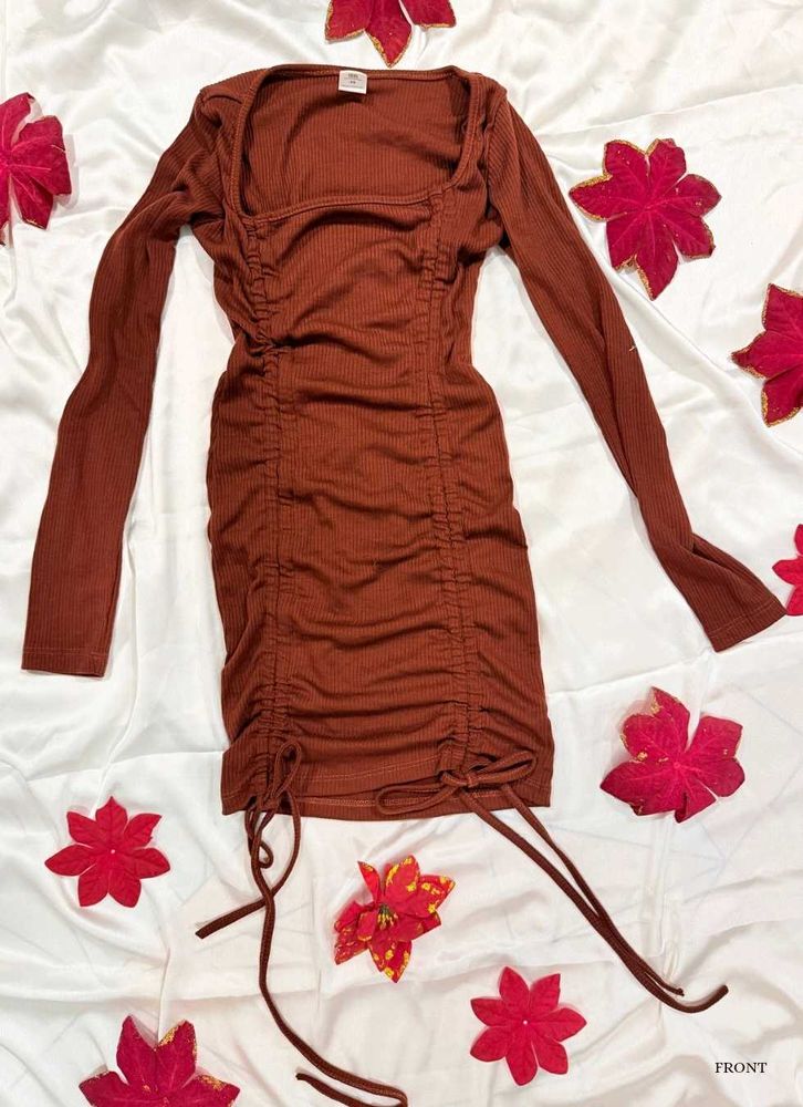 Brown Bodycon Long Sleeve Dress