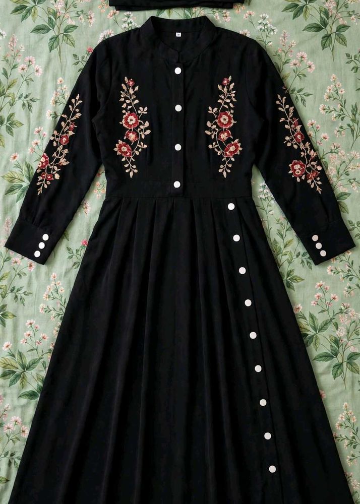 Embroidered Black Abaya Dress