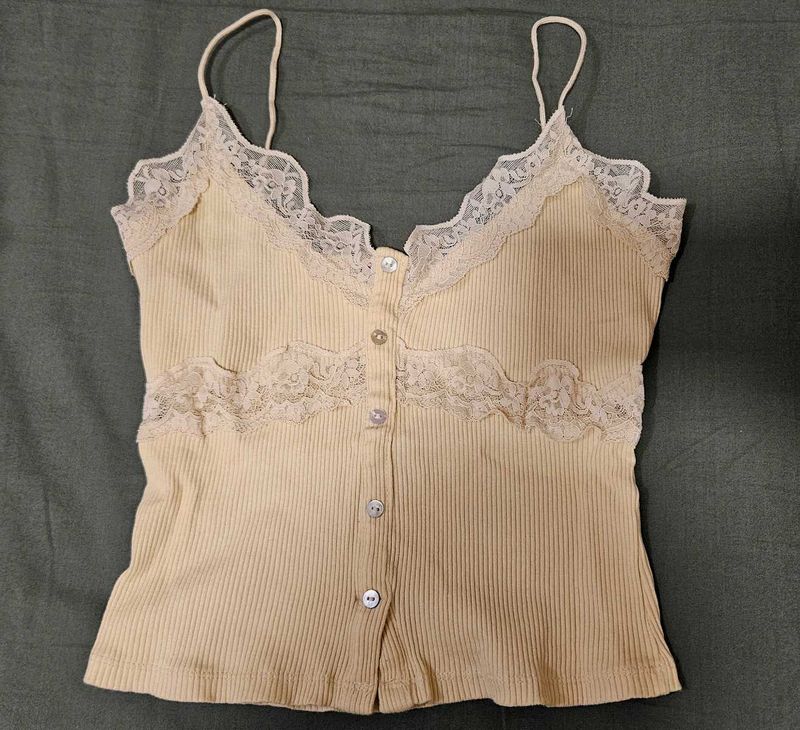 Lace Trim Butter Yellow Top