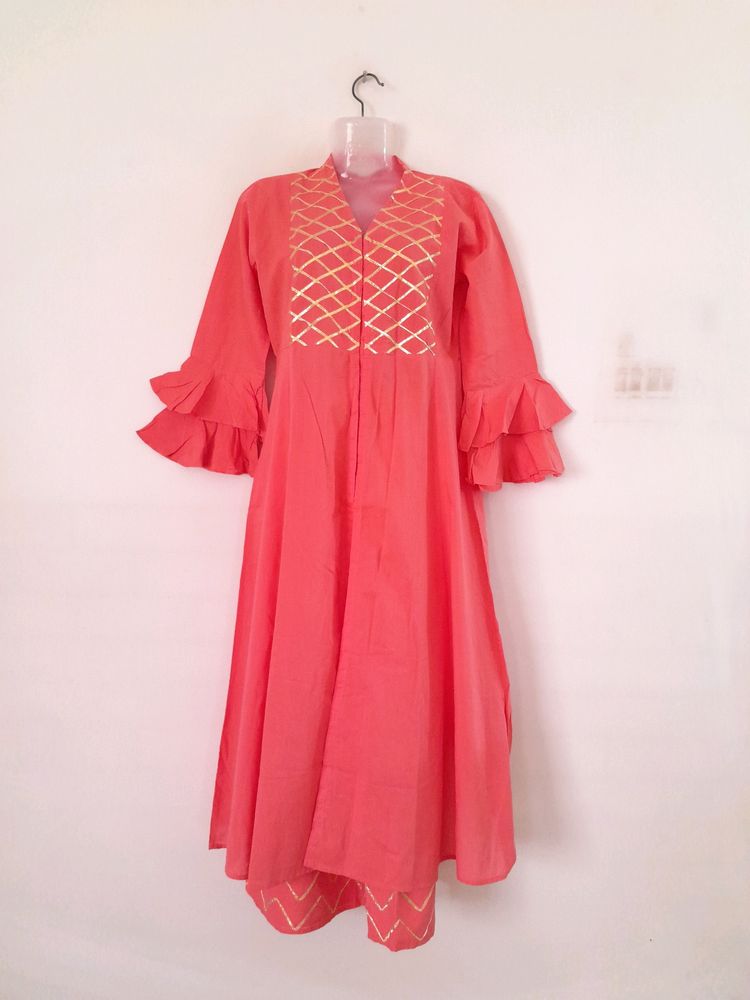 Pink Laced Kurta Set (Women's)