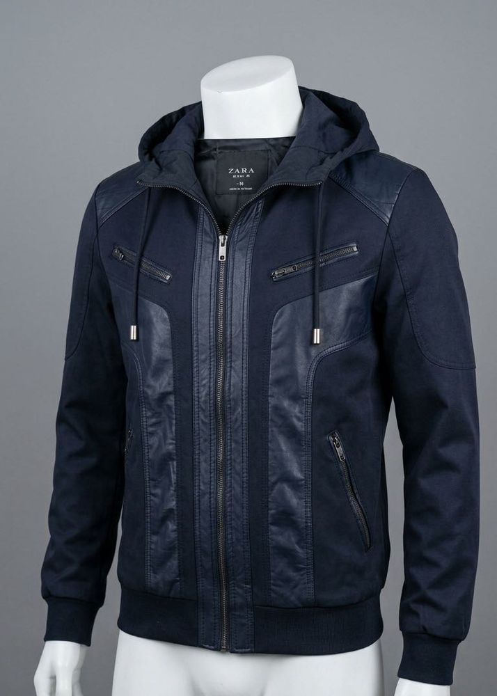 ZARA Men's Navy Blue Hooded Jacket