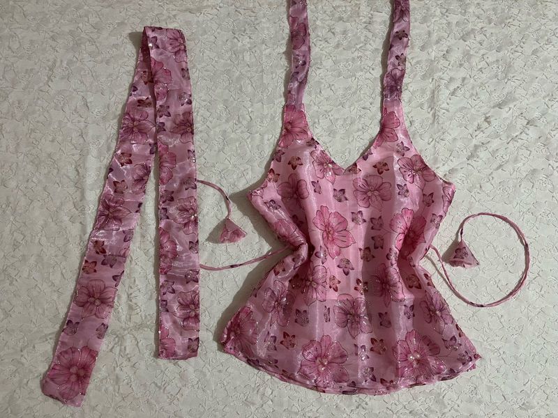 Desi pink halter top with scarf