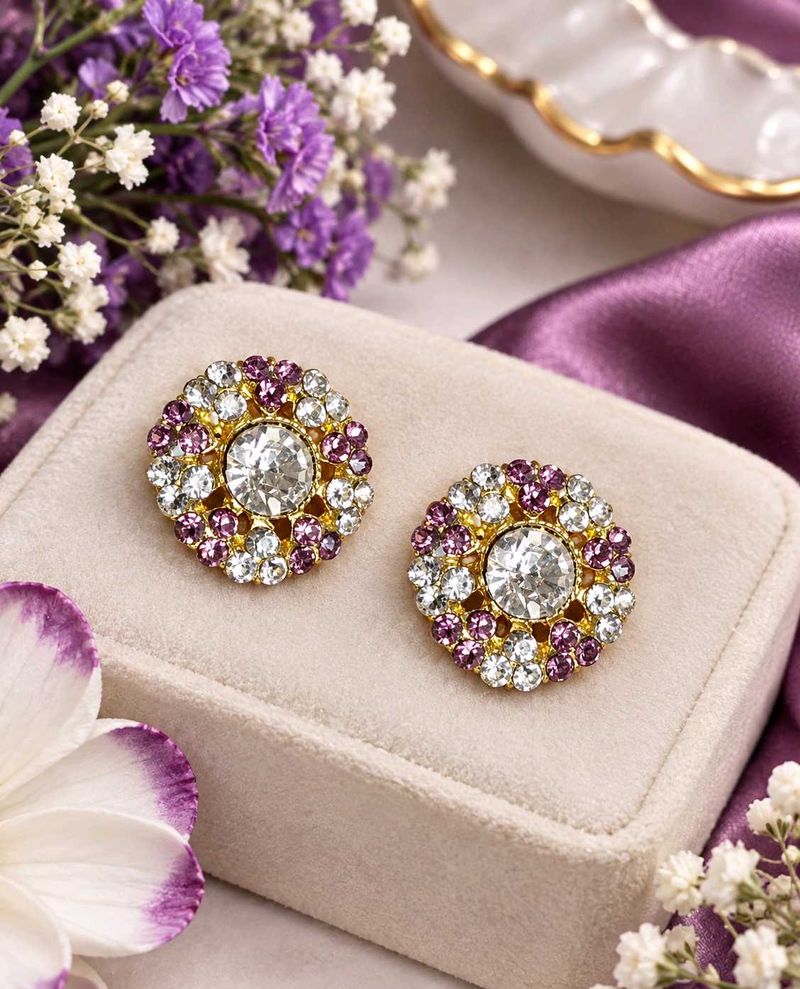 💜 Elegant Purple &amp; Crystal Statement Studs