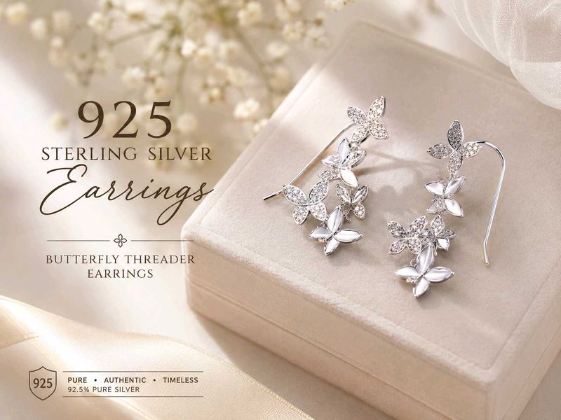 92.5 Sterling Silver Butterfly Threader Earrings