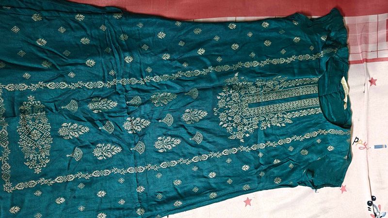 Elegant Teal Kurti with Golden Weave