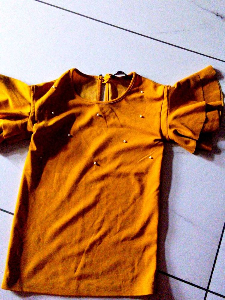 Mustard Yellow Ruffled Sleeve Top