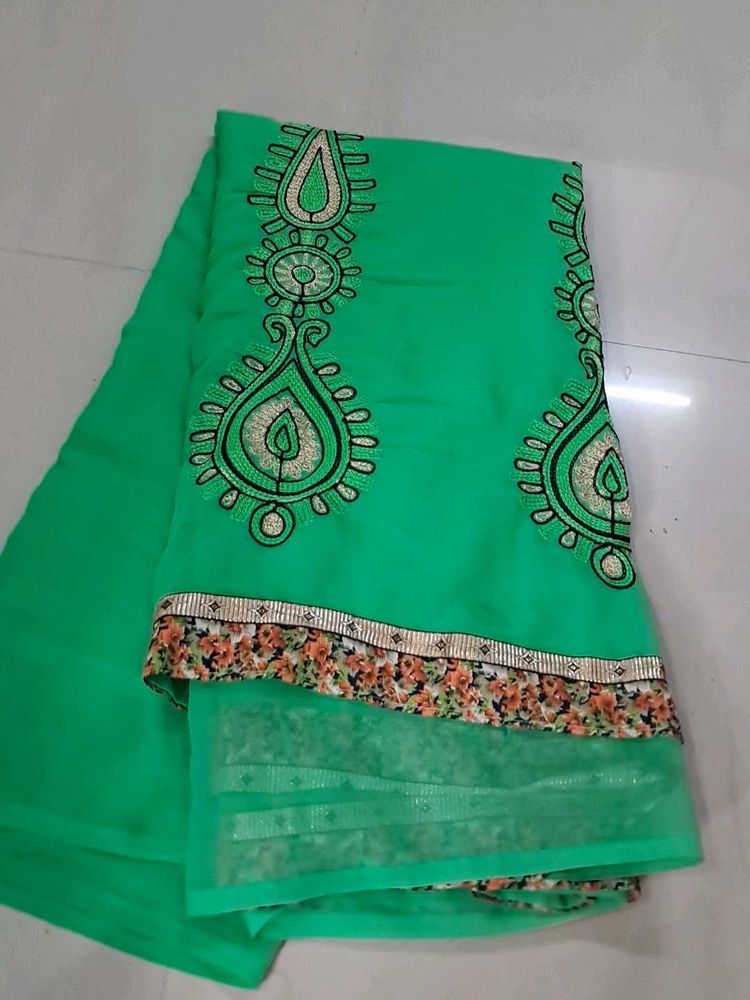 Beautiful Green Embroidered Saree