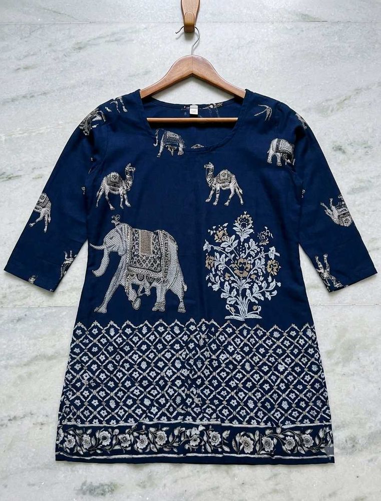 Navy Blue Elephant Print Kurta