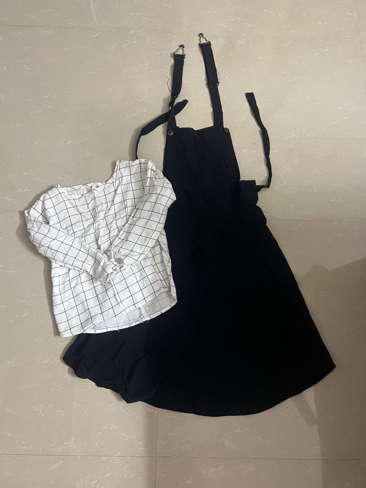 Cute Pinafore Dress &amp; Shirt Set