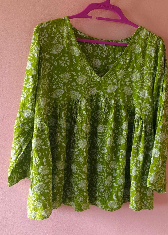 Green Floral Print Kurta