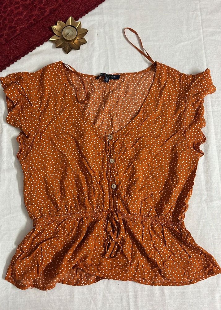 Coral Polka Dots Peplum Top