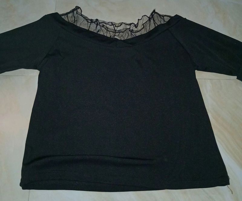 NET NECK CROP BLACK TOP
