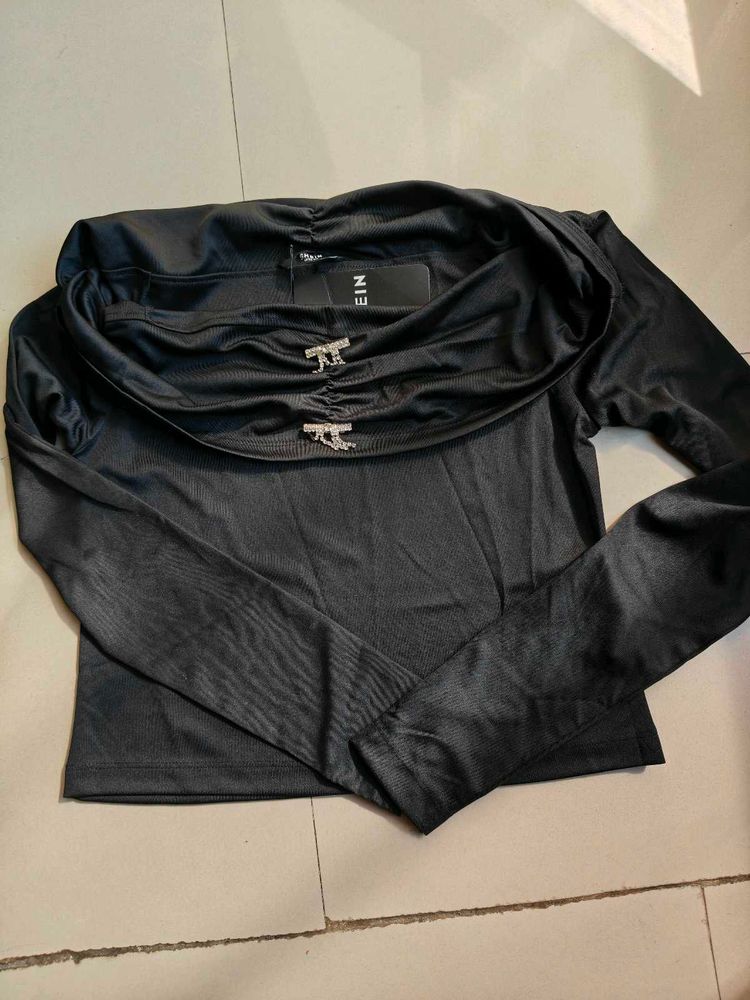 Chic Black Ruched Neck Top