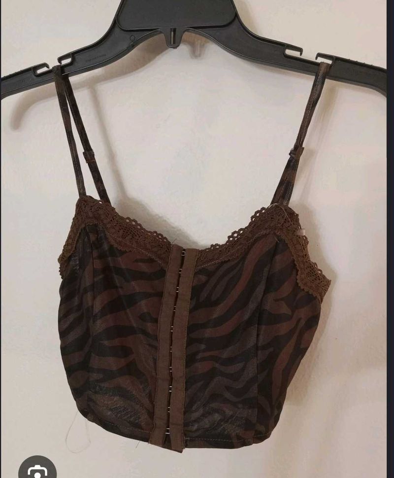 Brown Zebra Print Corset Top