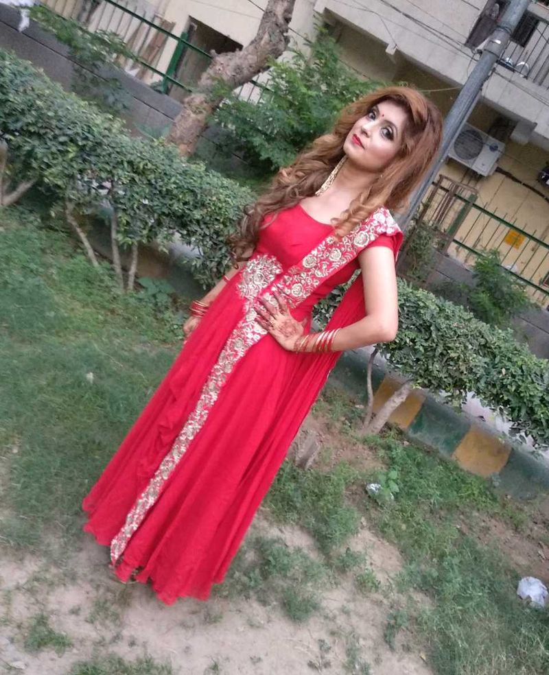 Elegant Red Embellished Drape Gown
