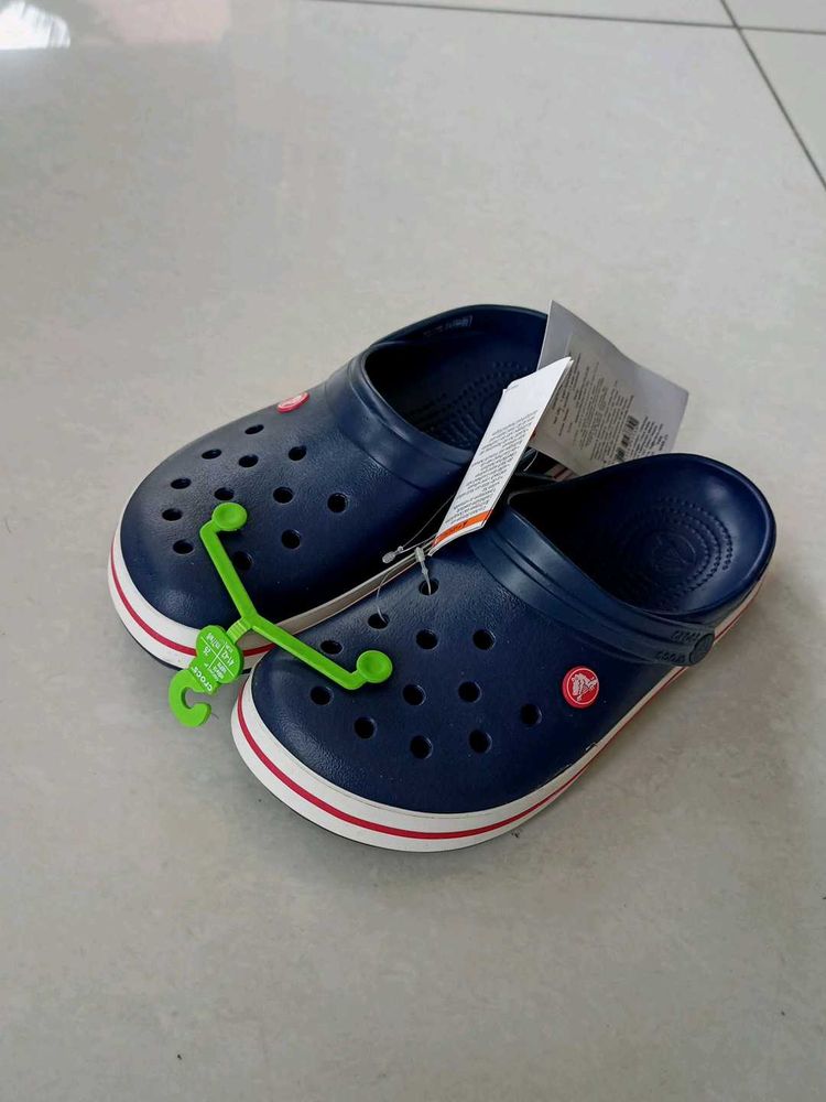 Navy Crocs with Red &amp; White Stripe