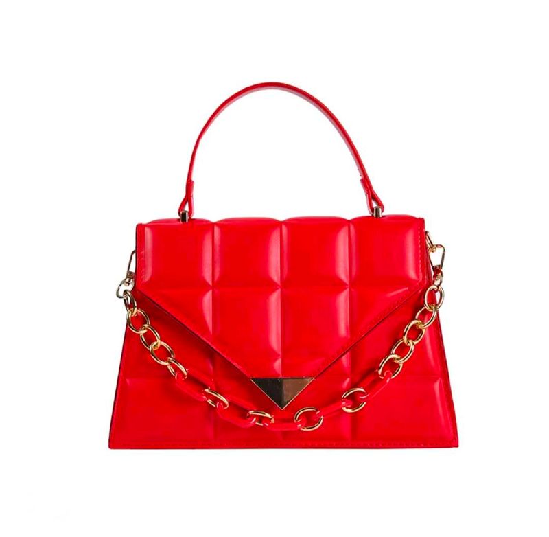 Red Quilted Handbag with Gold Chain