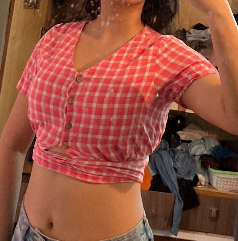 Pink Gingham Crop Top