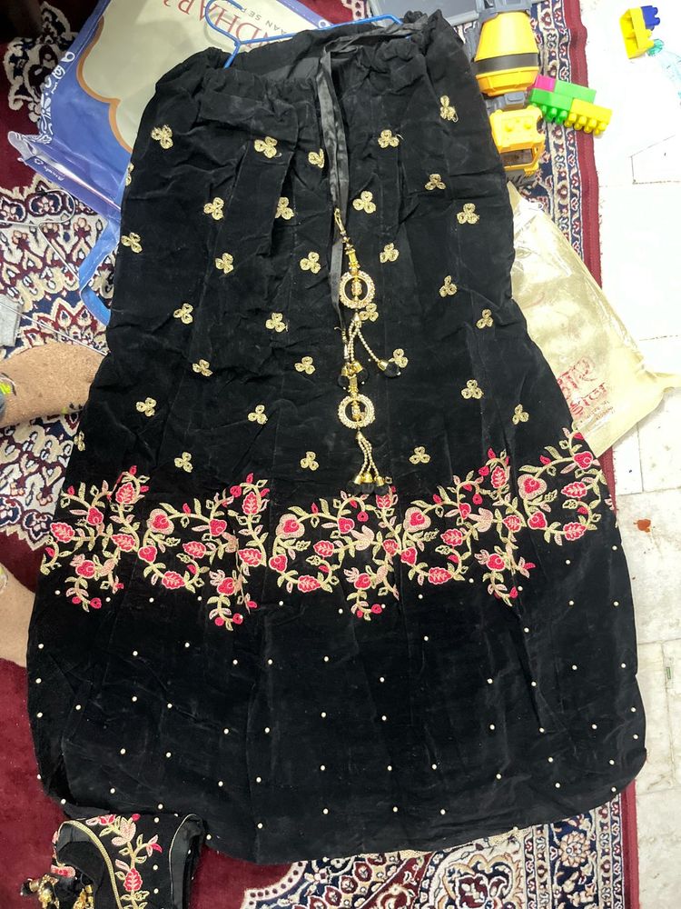 Elegant Black Velvet Lehenga Choli