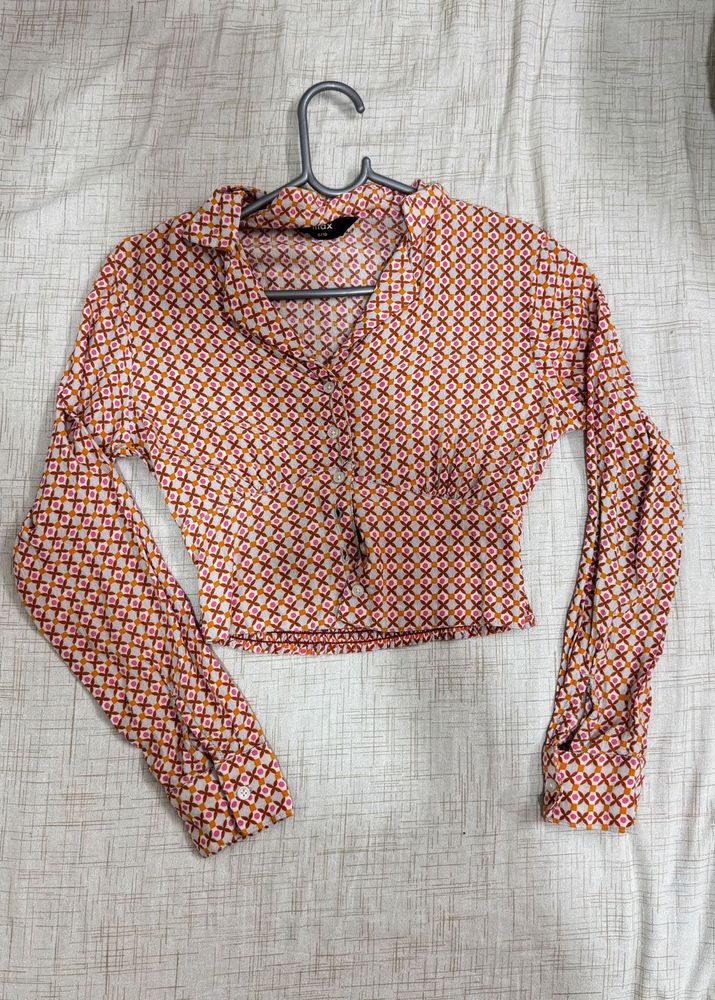 Retro Print Cropped Blouse