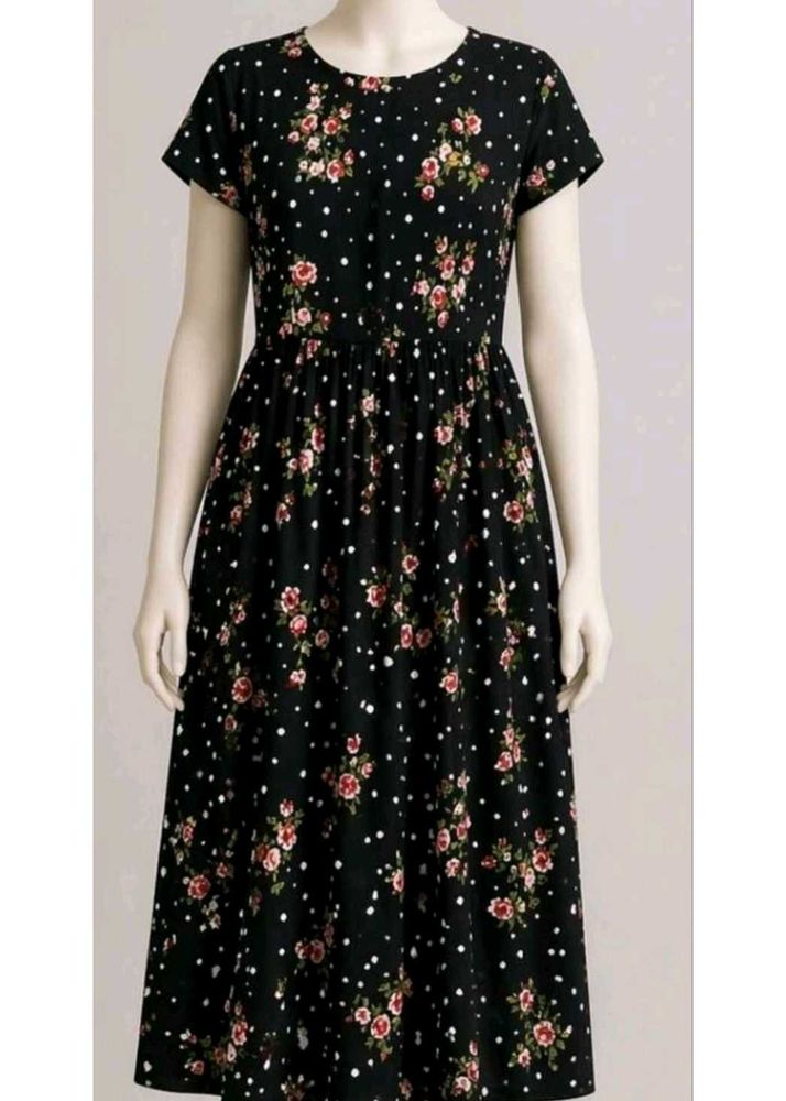 Cute Floral &amp; Polka Dot Midi Dress