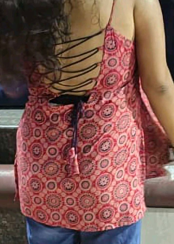 Red Printed Sleeveless Kurti