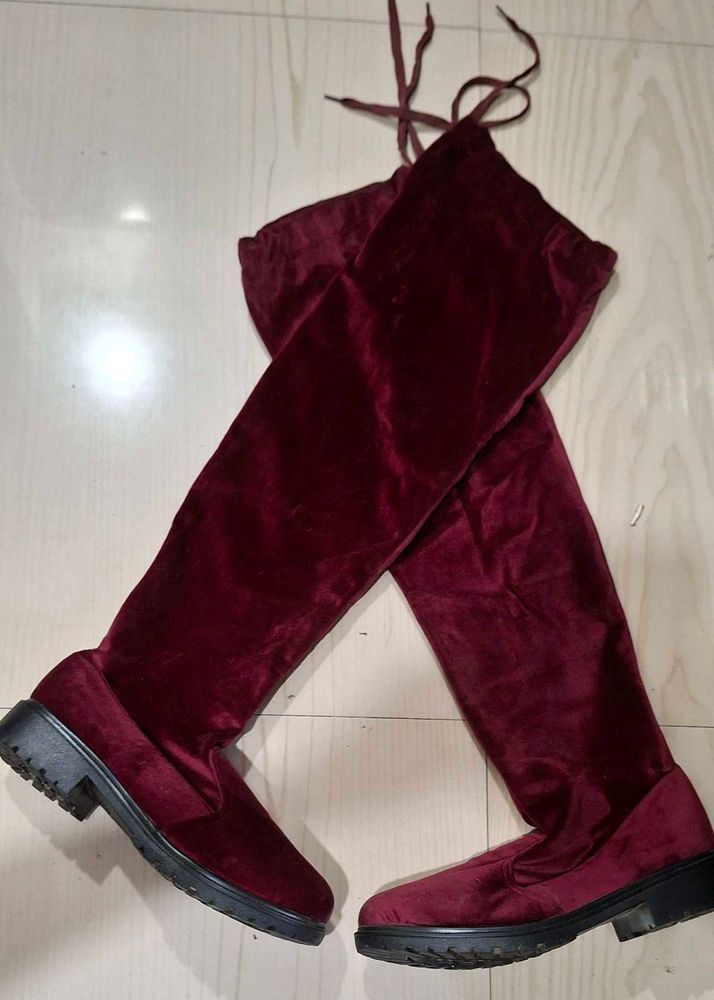 Burgundy Thigh High Boots