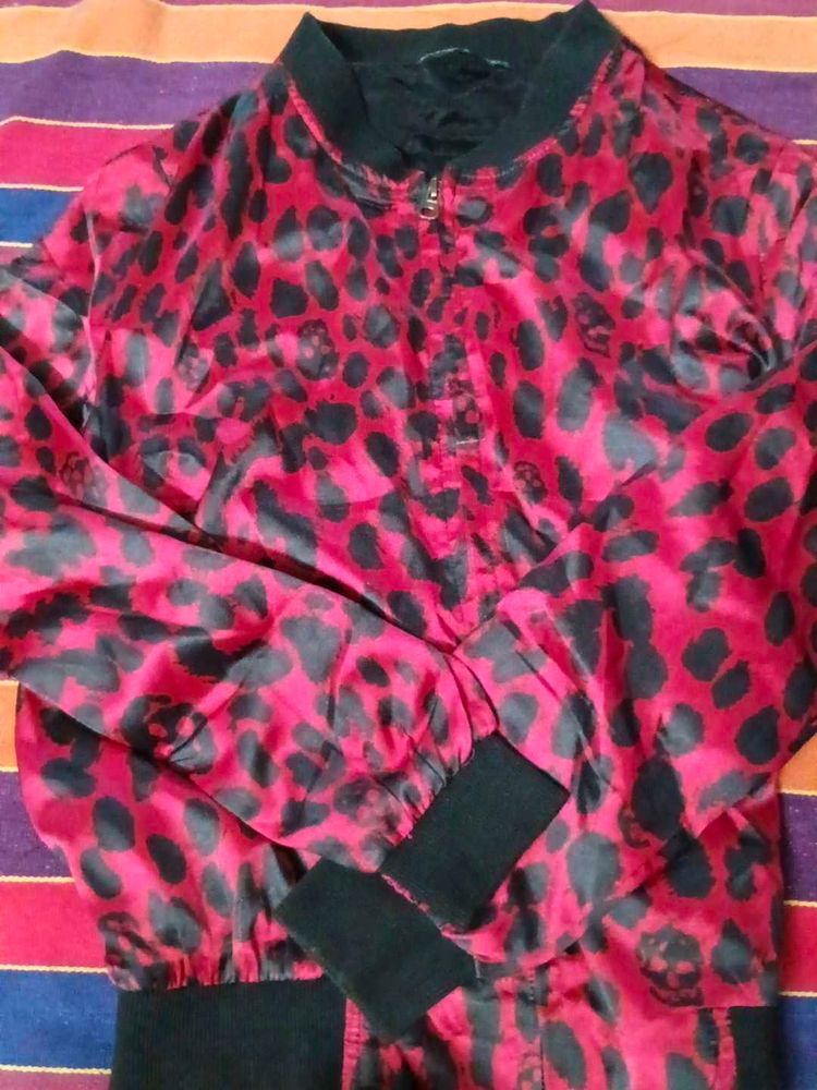 Alexander MqueenRed Leopard Print Bomber Jacket