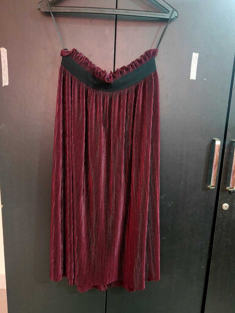 Maroon Pleated Midi Skirt