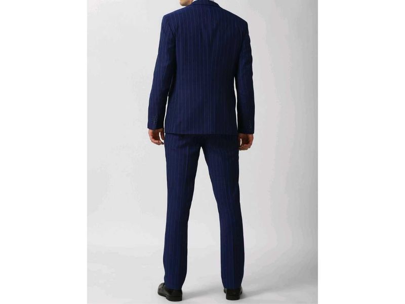 Double Breasted Mens Dark Navy Blue Striped Suit