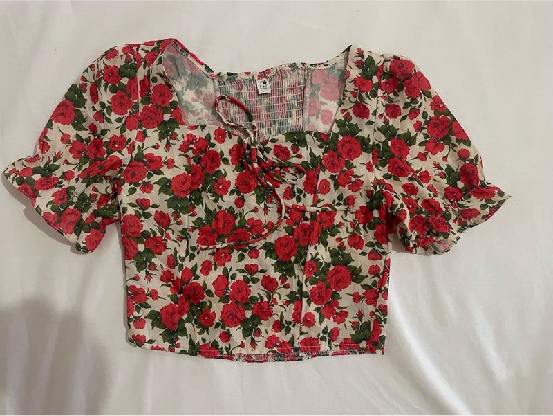 Floral Print Square Neck Top