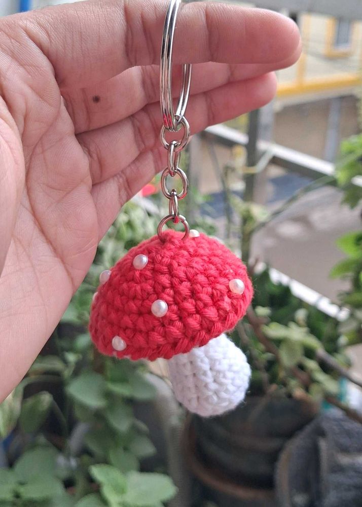 Crocheted Mushroom Keychain