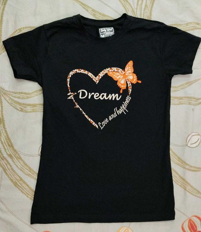 Women's Black Dream Heart Butterfly T-Shirt
