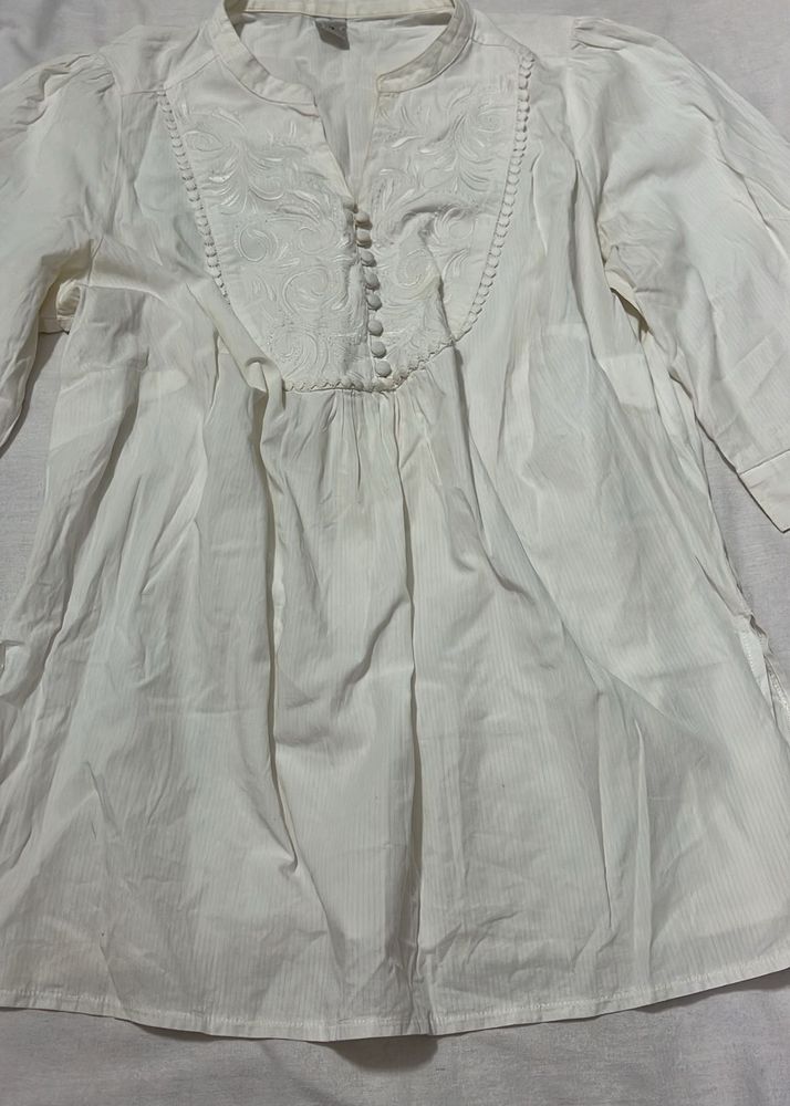 White Neck Embroidered Tunic