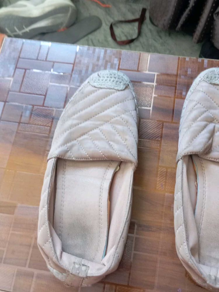 Beige Quilted Slip-on Shoes