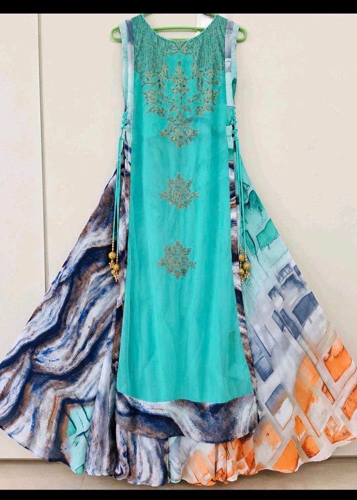 Stunning Teal Embroidered Maxi Gown