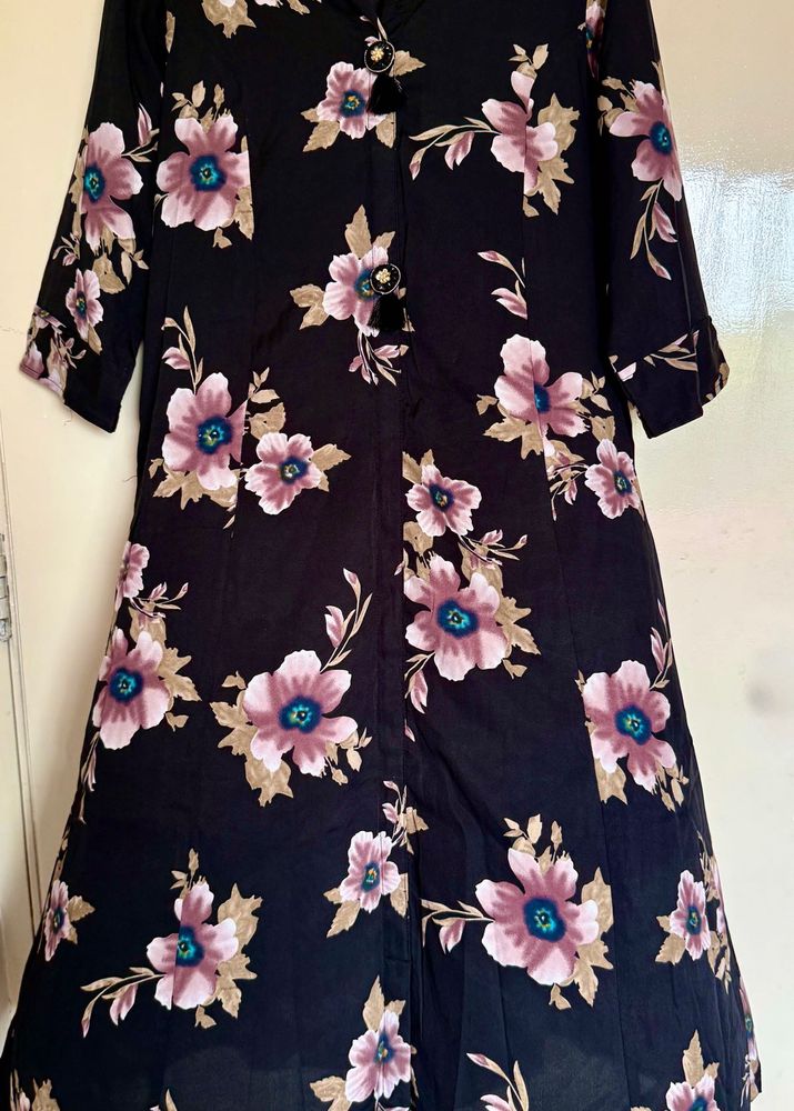 Black Floral Print Kurta