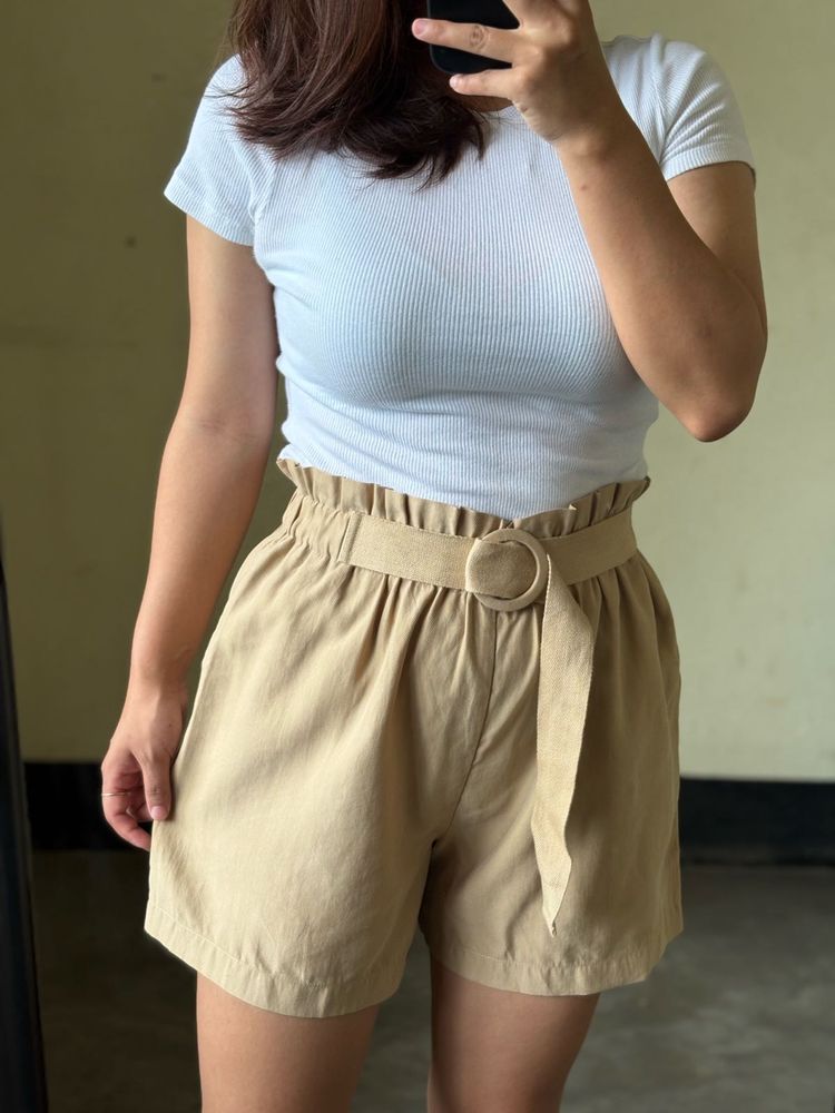 High-Waisted Belted Shorts